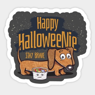 Funny and spooky Halloweenie Doxie Dachshund with staying Brave for trick or treating on Halloween tee Sticker